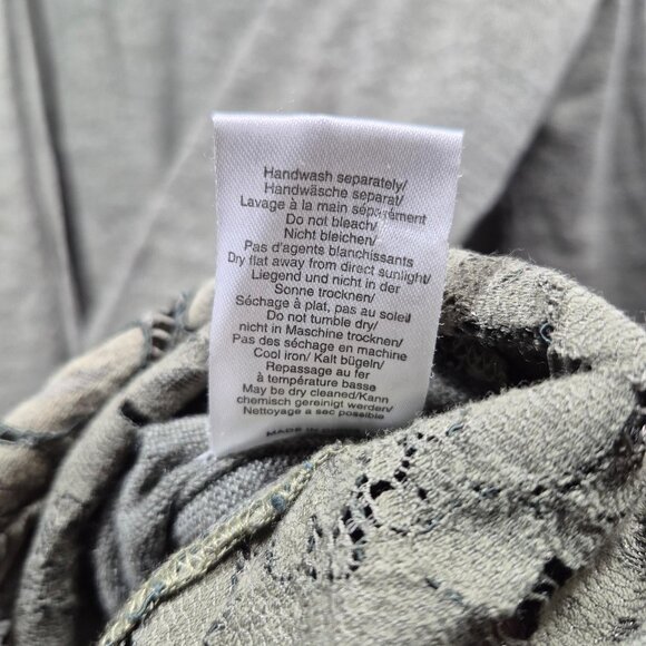 Wrap London Sweater Womens 10 Green Merino Wool Knit Cardigan Floral Lace Trim - Picture 8 of 10